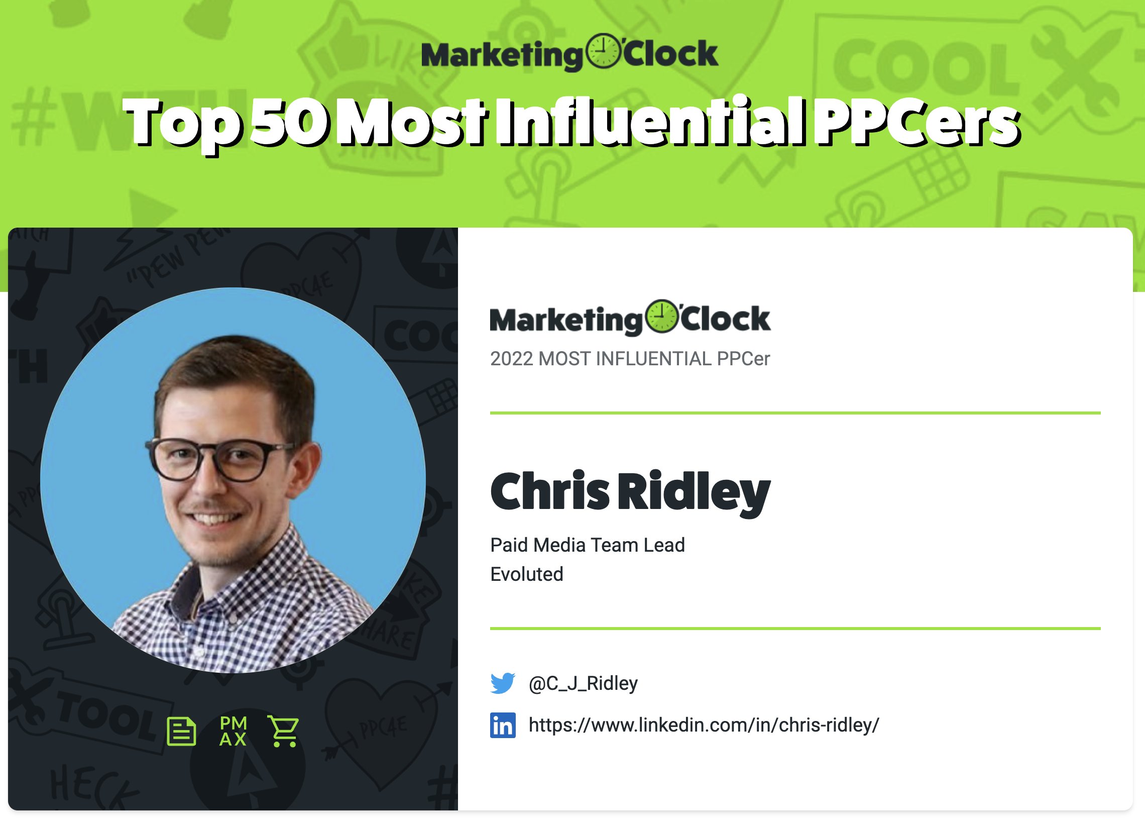 Chris Ridley's profile on Marketing O'Clock list