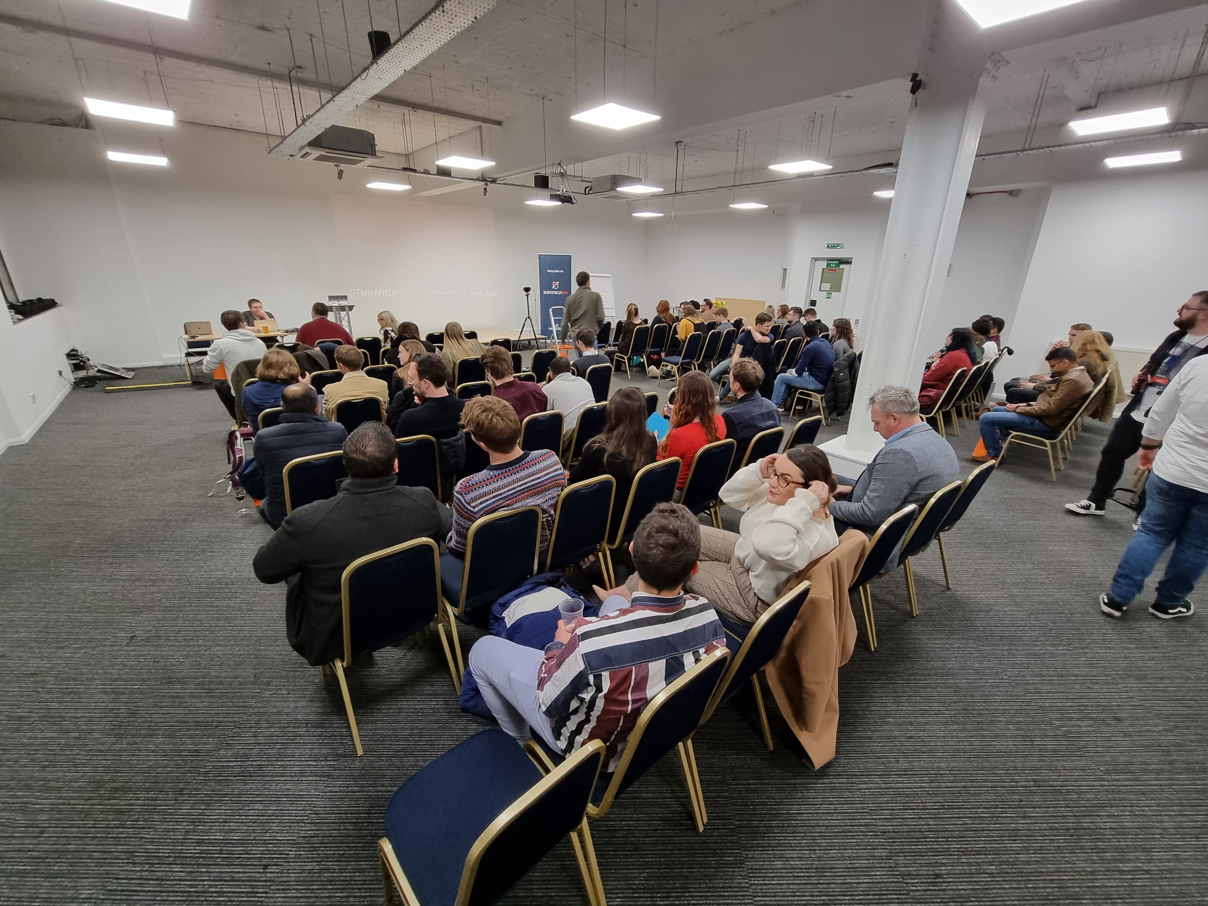 View of the audience and stage at Sheffield DM